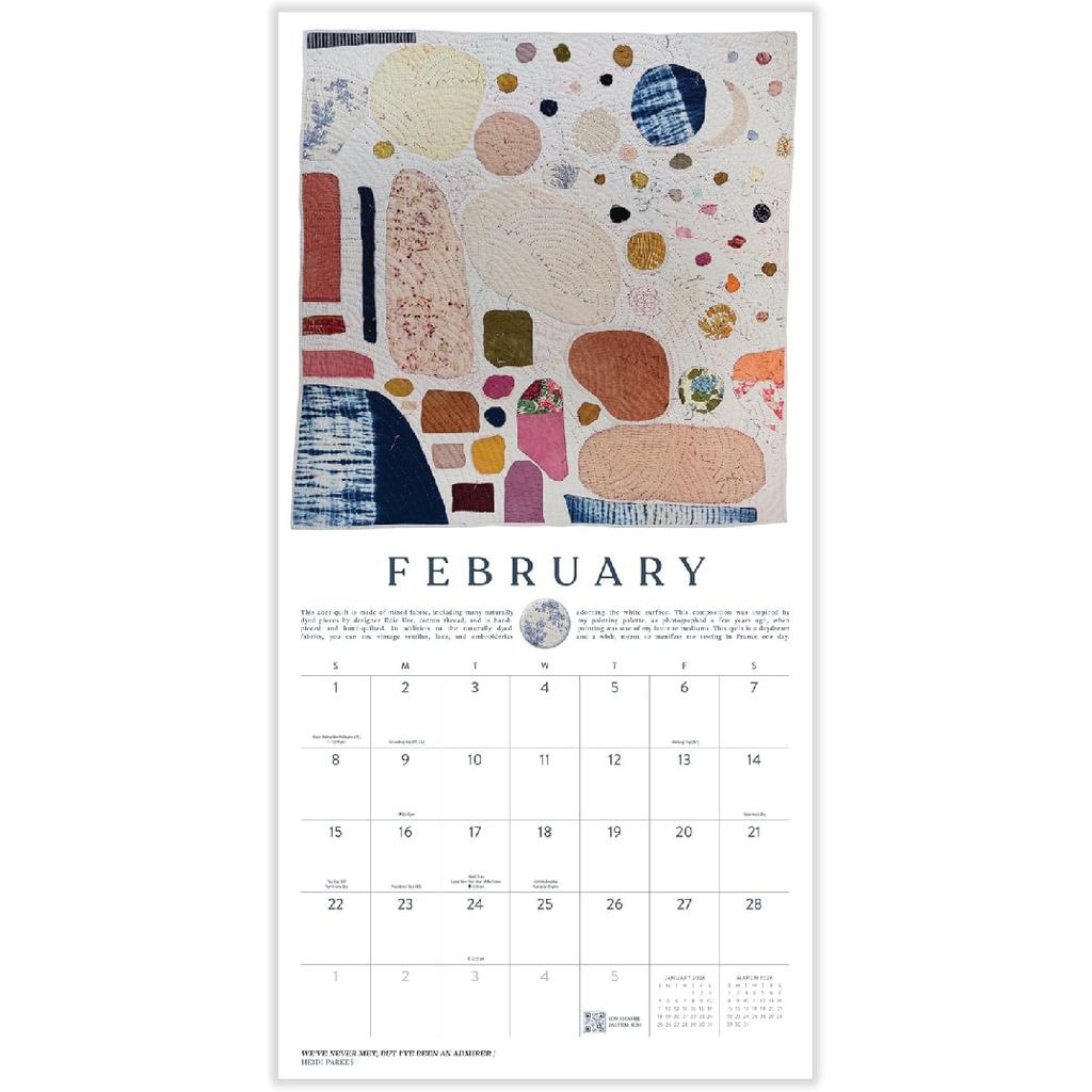 Marble City Press Modern Quilts Calendar 2026 | 12" x 24" Fiber Arts Calendar 12 Month Maker Improv Quilting Patterns, Heidi Parkes, Sewing and