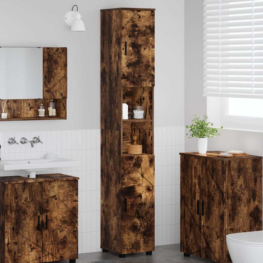 Bathroom Cabinet with Door Smoked Oak 30 X 35 X 192 Cm