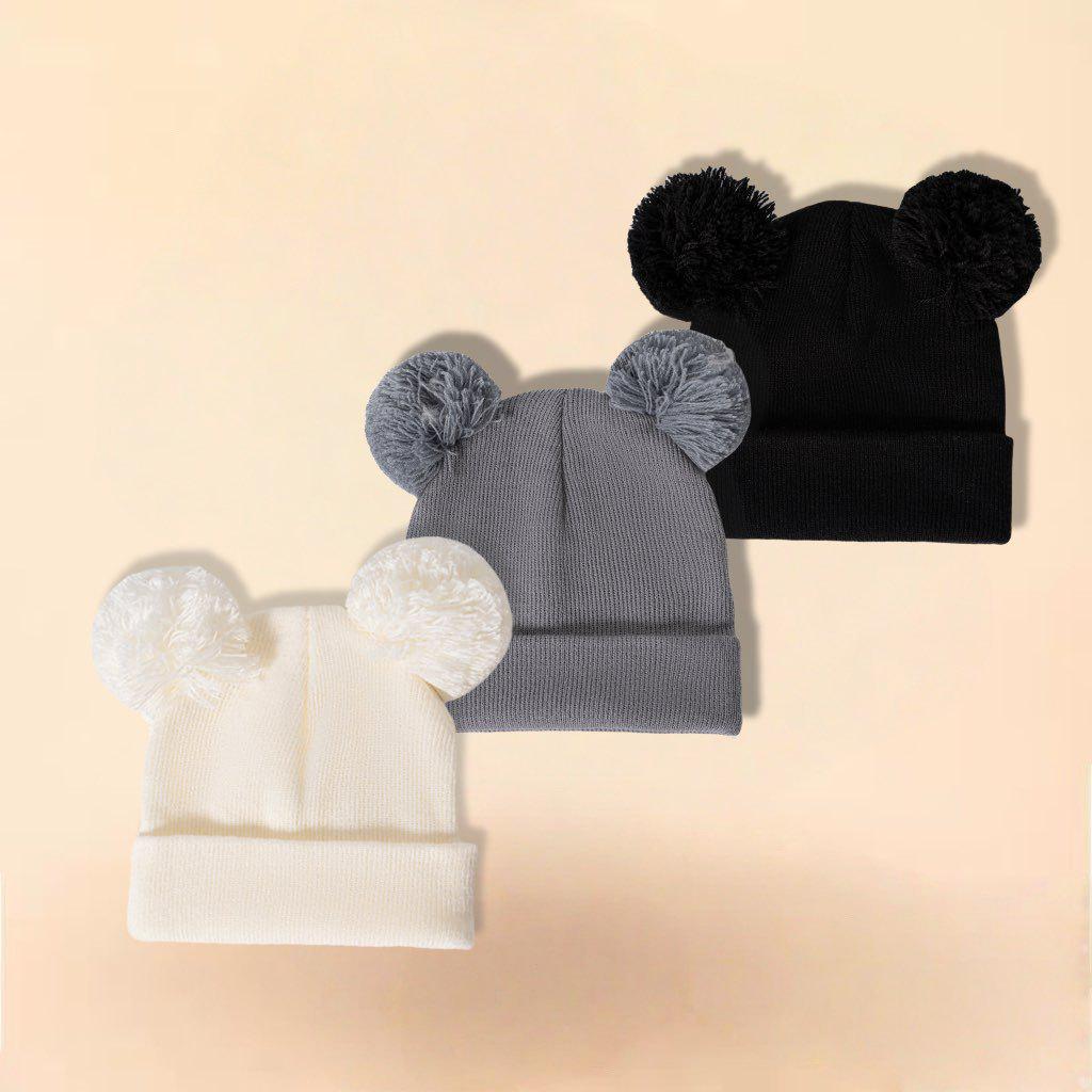 Unisex Baby Woolen Hat Set - Cute Double Pom-Poms, Autumn & Winter Warmth for Kids