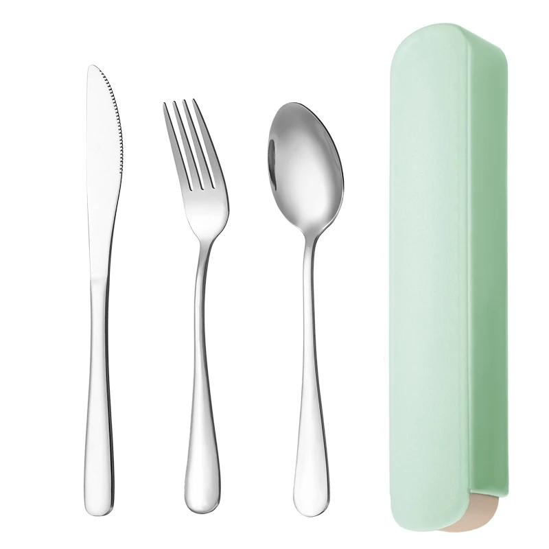 Portable Tableware 410 Stainless Steel Spoon Knife and Fork Three-piece Set Household Simple Student Dormitory Tableware Set Fit