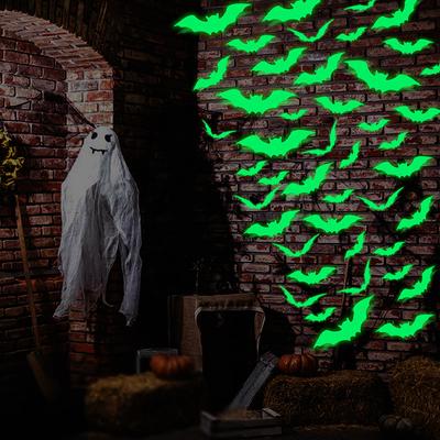 16 peças Adesivo de Parede Morcego Brilhante PVC Reutilizável Morcegos 3D Adesivos de Janela Lembrancinhas de Festa de Halloween Artigo de Festa Autoadesivo para Casa