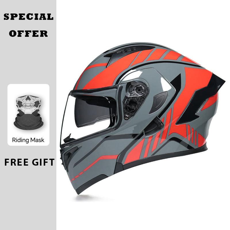 Black Red Motorcycle Helmets DOT Approved Flip Up Moto Helmet Flip Up Full Face Helmet Dual Lens Modular Helmet Factory Price