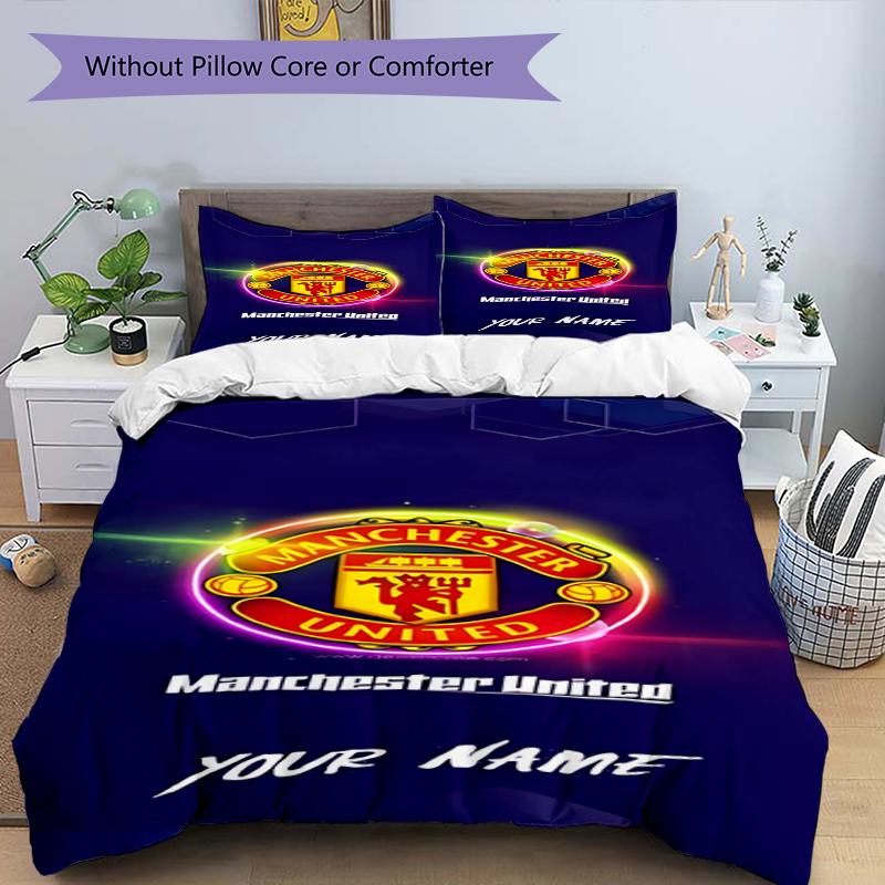 3pcs Duvet Cover Set (1*Duvet Cover + 2*Pillowcase, Without Core),Manchester City FC Print Bedding Set, Bedroom Decor, All‑Season, Birthday Gift