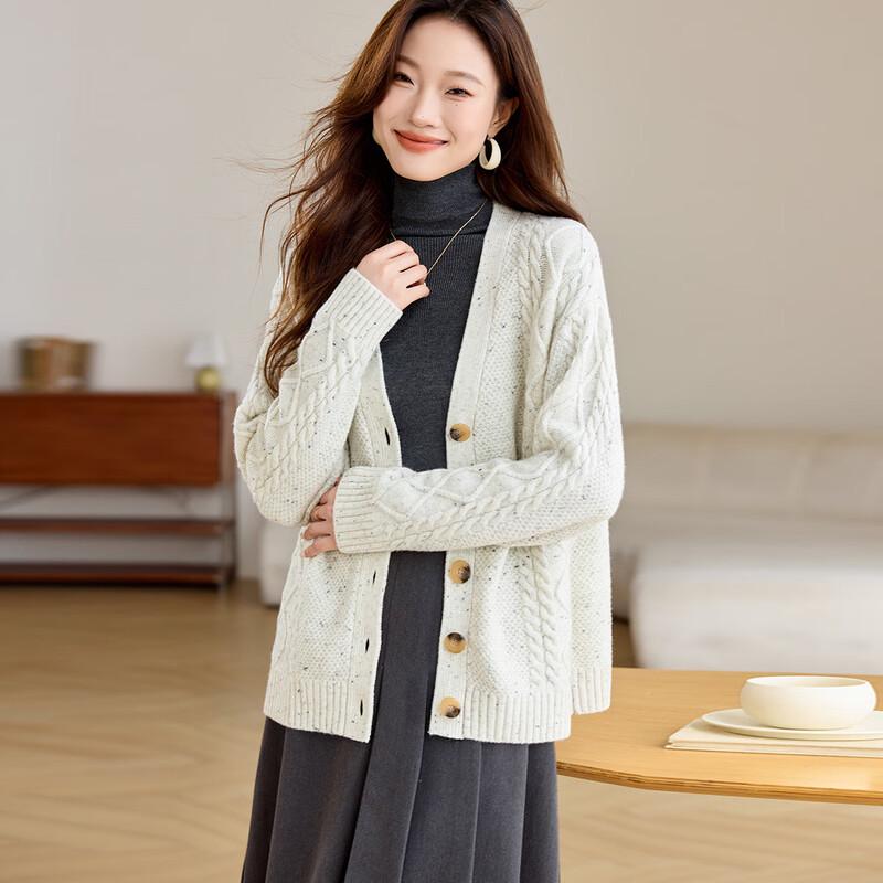 Srcr Women's 100% Wool Thick Knitted Cardigan