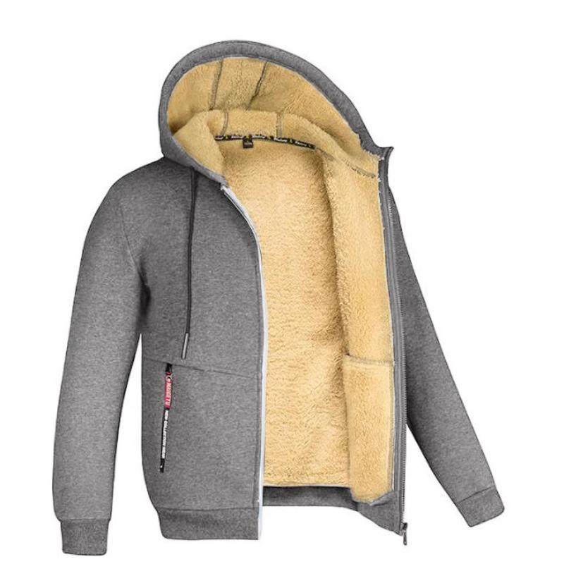 Lamb Wool Autumn Winter Men's Hoodie New Trendy Stylish Solid Color Jacket Fleece Lined Thickened Clothing