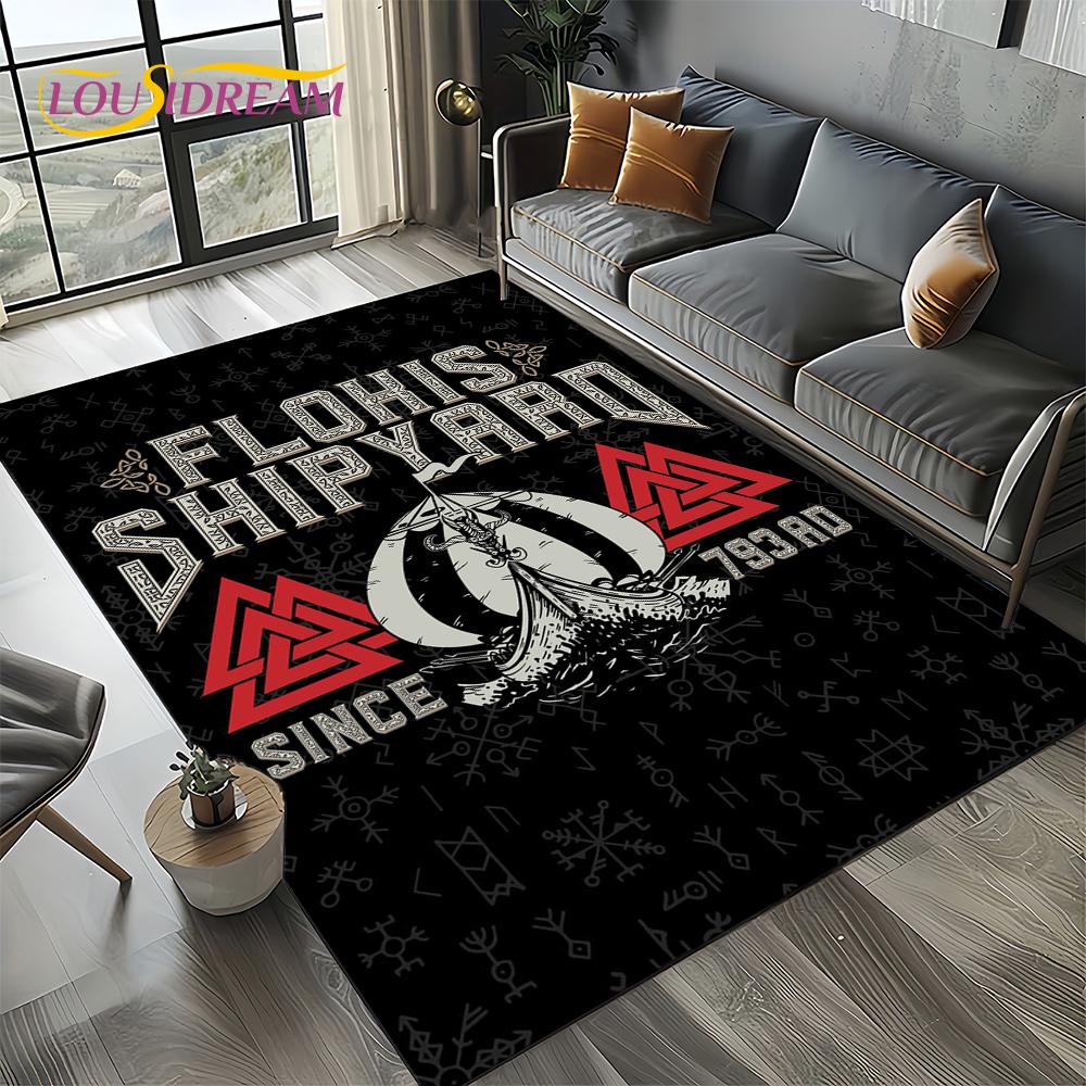 Odin Viking Symbol Valknut Nordic Valhalla Carpet Rug for Living Room Bedroom Home Sofa Decoration,Area Rug Non-slip Floor Mat