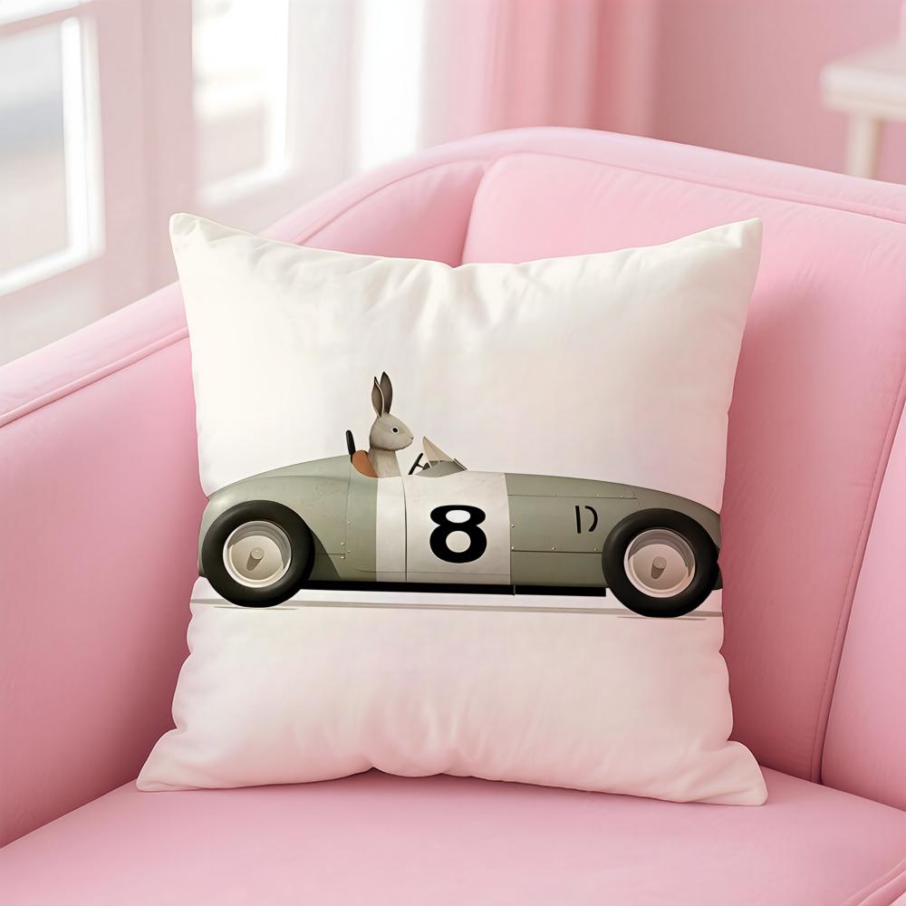 Funny Cartoon Animals Car Art Cushion Cover Linen Pillowcase Cover Soft Decor for Sofa Home Room