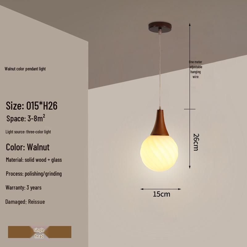 Modern Solid Wood Pendant Lamp with Three Heads, Walnut Finish, Japanese Style for Dining Rooms and Bars.