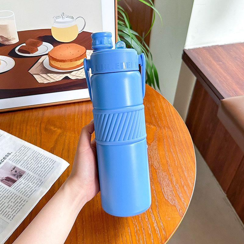 Simple Large-Capacity Thermos Cup for Students, Portable with Handle, Dual Drinking Cup, High-Looking, Unisex Fitness Straw Water Bottle