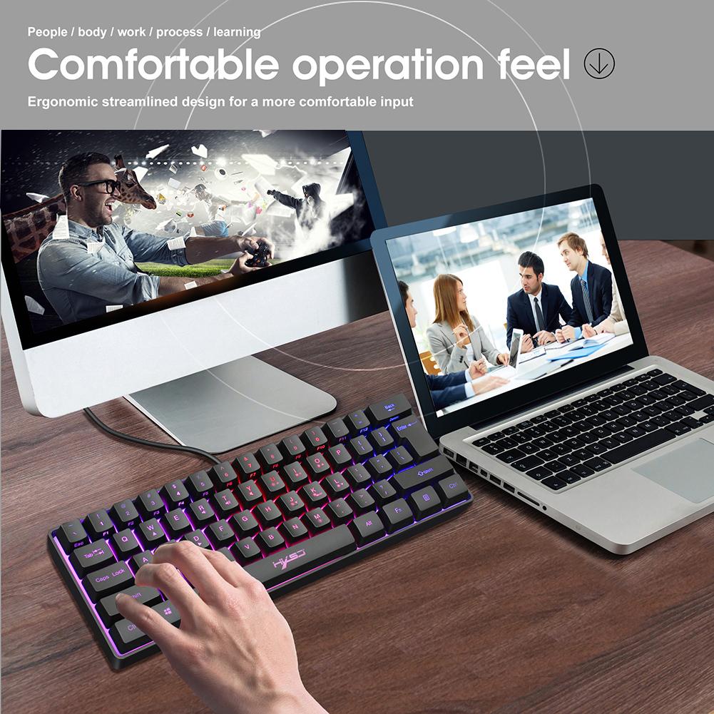 Cheap Wired Gaming Keyboard Adjustable RGB Multiple Shortcut 61 Keys
