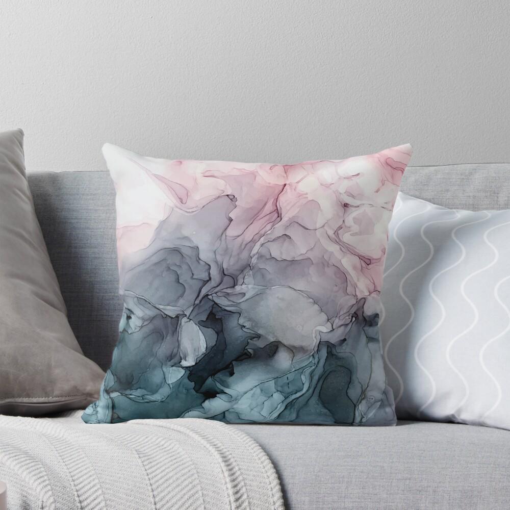 Blush and Payne's Grey Flowing Abstract Painting Throw Cushions & Pillows Without core