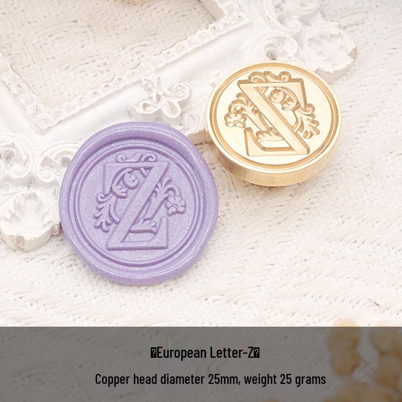 Wax Seal Stamp Head with 26 A-Z Letter Patterns - Retro Copper Design for Envelopes