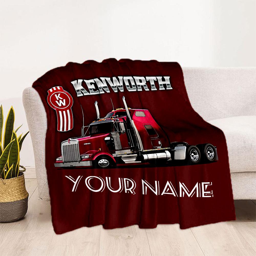Kenworth Truck Personalized Text Blanket Gift Customizable Blanket Warmthful Decor Throw For Sofa Office Office Chair Livingroom