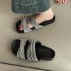 Rhinestone cool slippers open-toed flat-bottomed Roman one-word slippers women's 2025 summer new strap versatile casual rhinestones