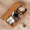 Stylish Woven Desk Storage Basket with Lid Cover Handwoven Small Item Storage Box Organiser Case for Bathroom Toilet