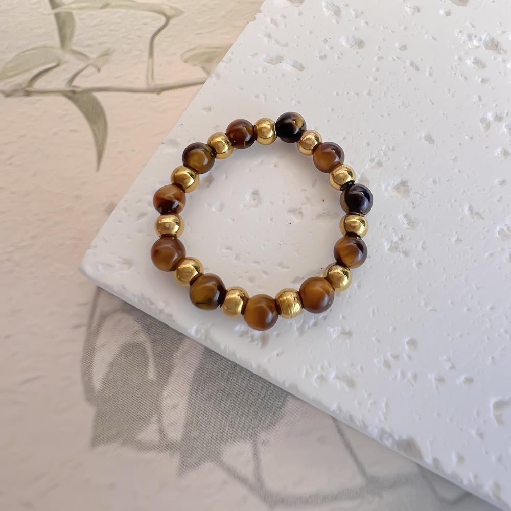 

2023 Кольцо из нержавеющей стали с шариком и натуральным камнем ручной работы, минималистичное, из бусин Elastic (Circumference 60mm)