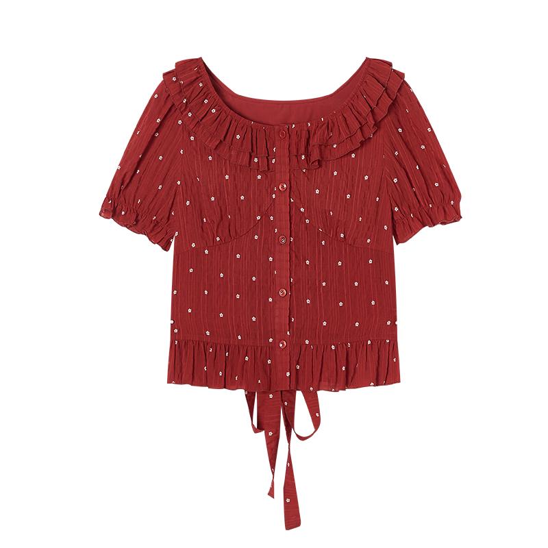 

Women s French Retro Floral Short Blouse M