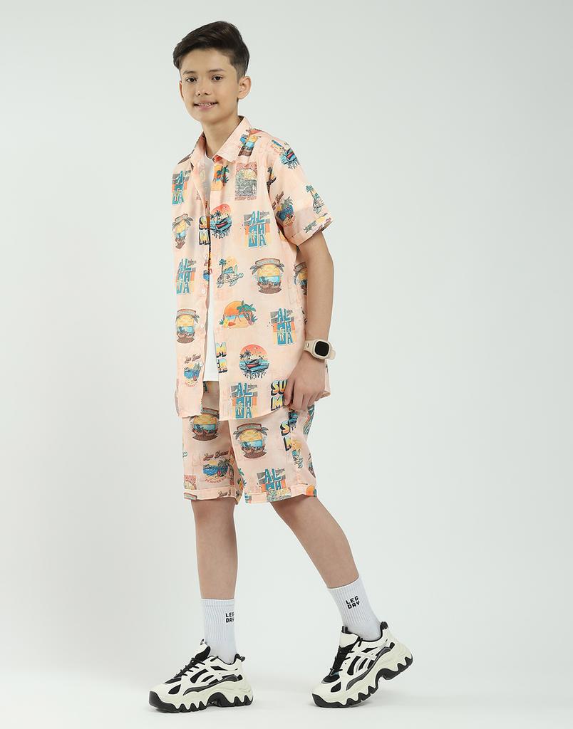 Boys Regular Fit Printed Co-ord Set | Half Sleeve Shirt with Shorts | Casual Co-ord Set for Boys