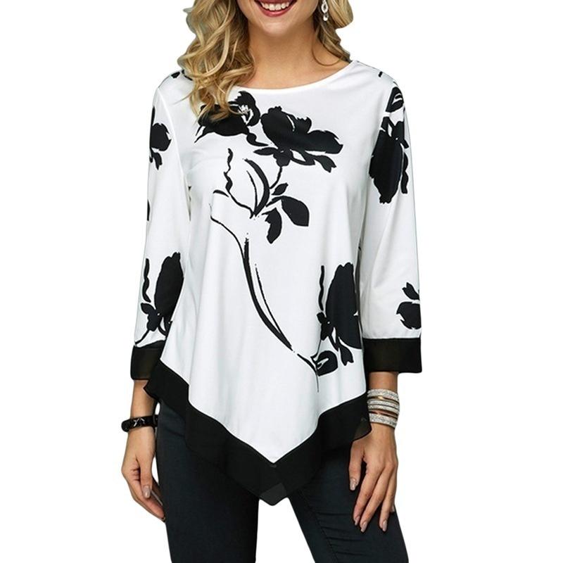 

2021 Новая женская мода 3D-печать Футболка с длинным рукавом и круглым вырезом Свободная повседневная рубашка Женская одежда для выхода в свет S белый