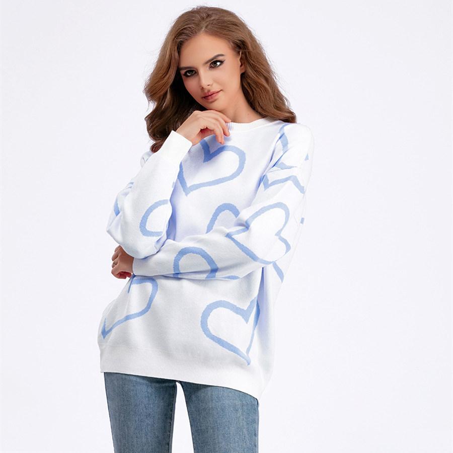Høst Vinter Rund Krage Love Bump Color Genser Løs strikket genser
