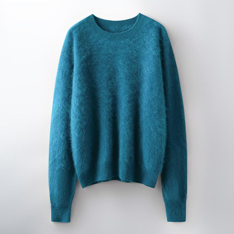 Autumn And Winter New Brushed Women'S Loose Round Neck Long Sleeve Solid Color Pullover Wool Bottoming Knitted Sweater