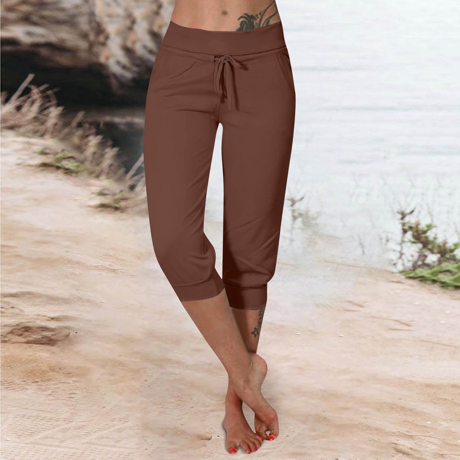 

Штани для жінок, укорочені шорти для жінок, нові літні повсякденні еластичні модні повсякденні штани XXL верблюд