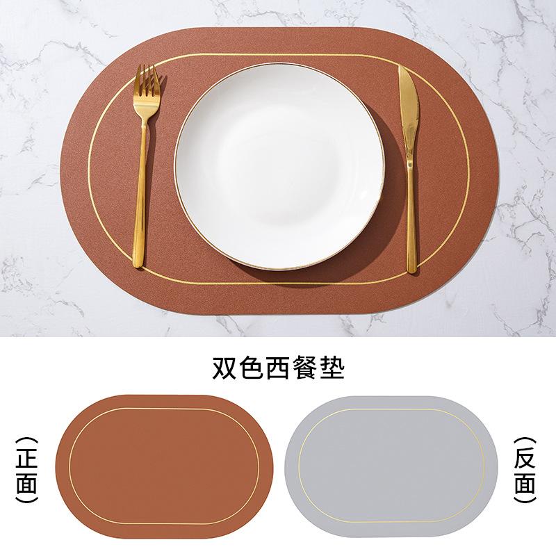 Direktlieferung von nordisch inspirierten zweifarbigen, kontrastierenden ovalen Leder-Tischsets, wasserdichte, ölabweisende und hitzeisolierende Tischsets für Hotels und Haushalte