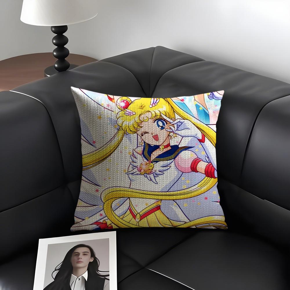 SSailor MoonN Anime Cushion Cover Natural Linen Organic Fabric DoubleSided Printing Sofa Home Decor Gift Pillow Case