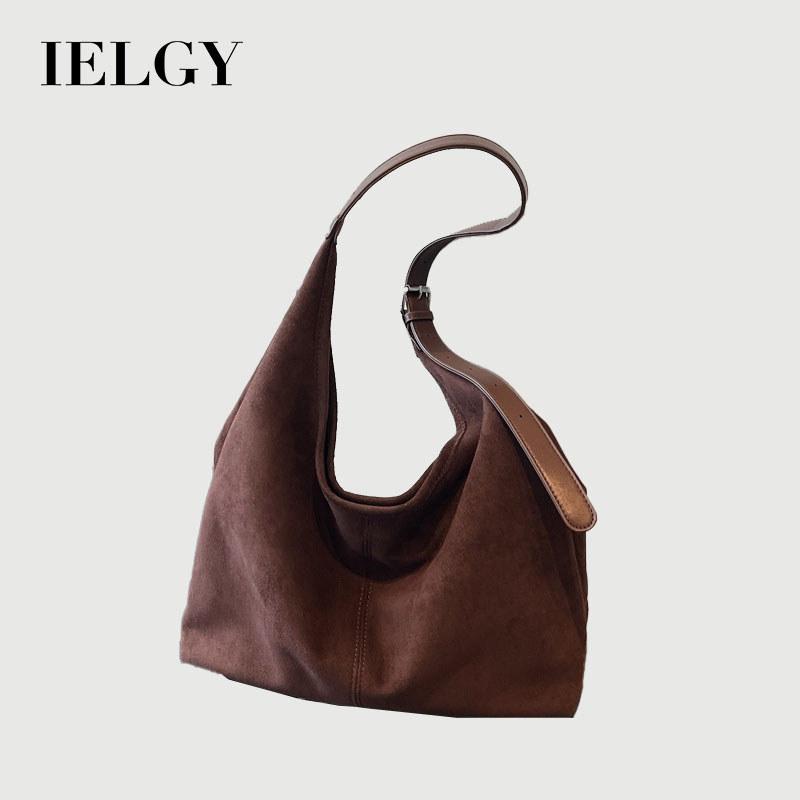 IELGY Ladies Tote Bag Suede Bucket Bag Large Capacity One Shoulder Armpit Retro Commuter