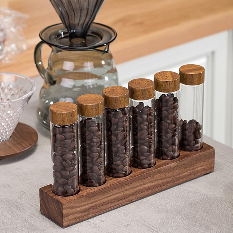 Coffee Beans Storage Container Tube Glass Display 6/12 Tubes Single Dose Coffee Accessories With Wooden Stand