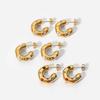 INS Style Hammered Zircon & Pearl C-Shaped Earrings, 18K Gold Stainless Steel.