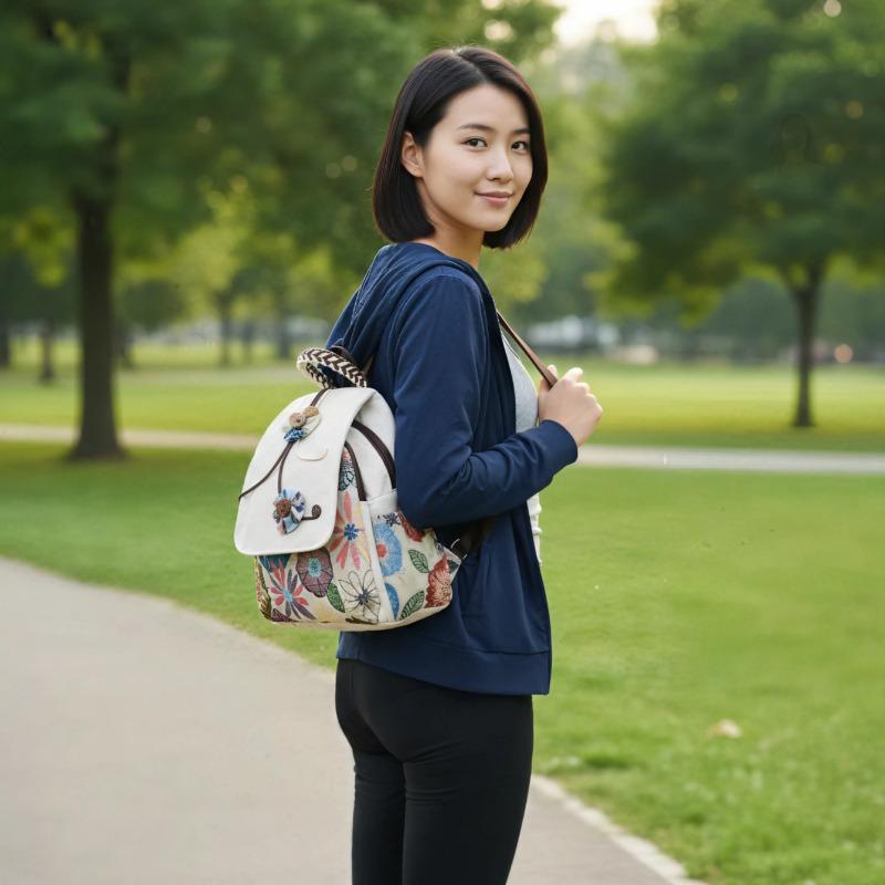 A Retro Ethnic-style Embroidered Flower Backpack with A Large Capacity for Artistic Travel