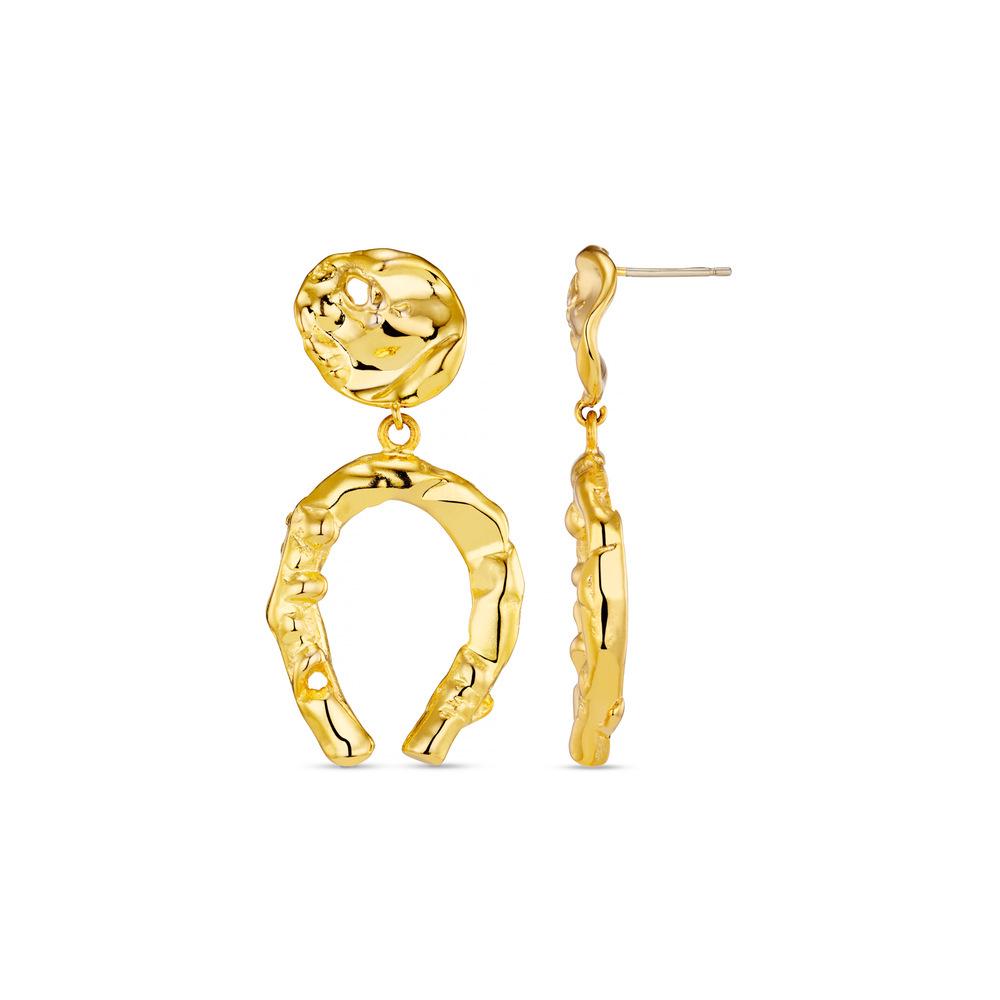 18K Gold-Plated Zircon Circle Horseshoe Stud Earrings - European/American Design
