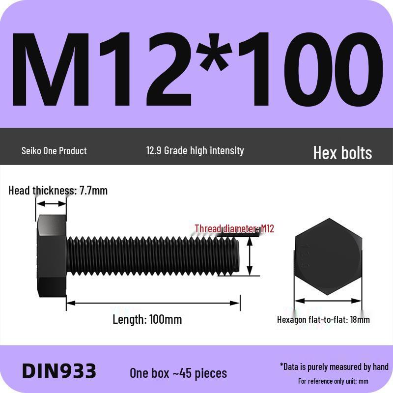High Strength Class 12.9 Hex Bolt Set: M4-M16 Sizes