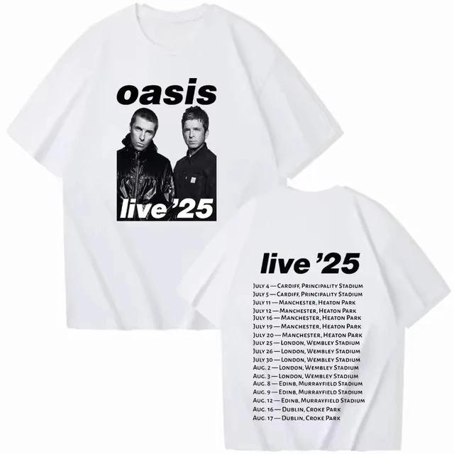 Summer Casual Short-sleeved Men's T-shirt Oasis Live 25 Tour Fashion Print O-neck Short-sleeved Fan Gift High-quality Pure Cotto