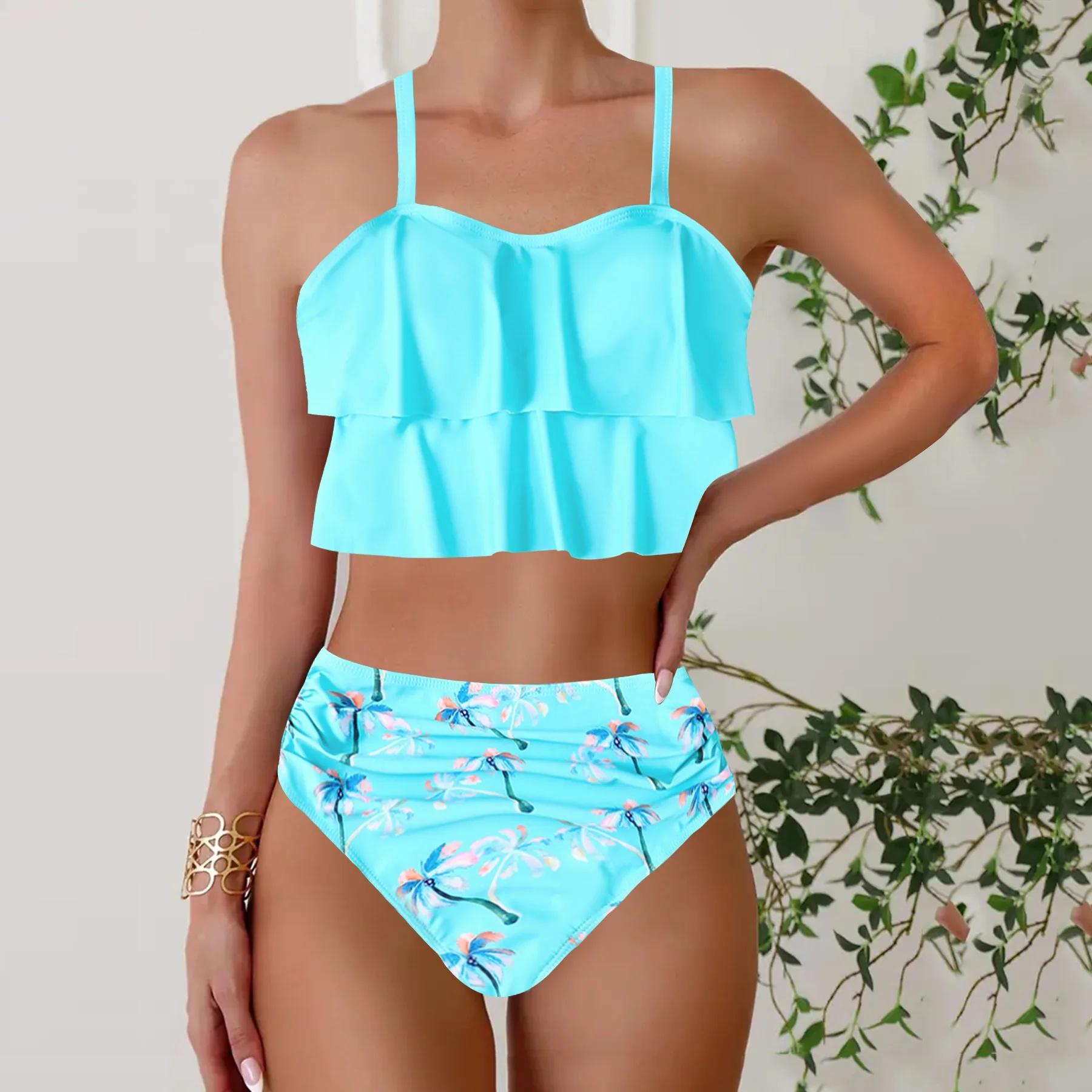 

Новый женский консервативный купальник 2025 года для купания на горячих источниках, ультра-сказочный, с маленькой грудью, закрывающий живот, утягивающий комплект бикини 3XL циан