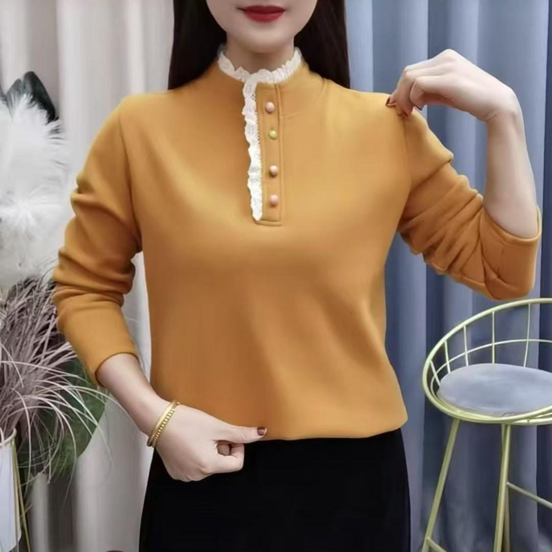

Stylish Lace Trim Button-Up Collar Sweater: Warm, Slim, Loose Fit, High Elasticity 5XL (suggested 155-170 lbs)
