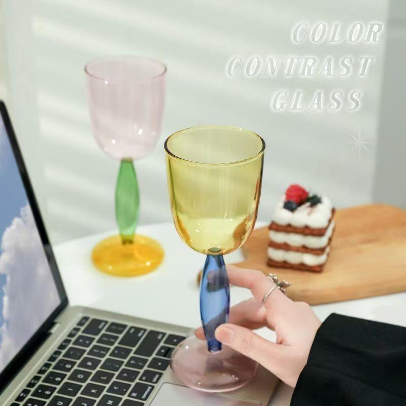 1pc Colored Goblet Glass Wine Glass Cup Bordeaux Burgundy Glasses Borosilicate Glass Cocktail Glasses Drinkware Lover Decoration