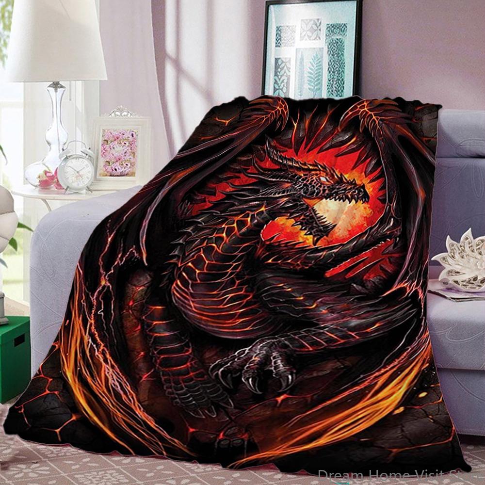 1PC Flannel Dragon Print Throw Blanket Soft Blanket for Sofa, Bed, Travel, Camping, Living Room, Office, Couch, Chair, and Bed