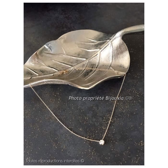 Collier Solitaire - Bijouxia - Ras-de-cou - Oxyde de Zirconium - Plaqué Or 18 Carats - 40 cm