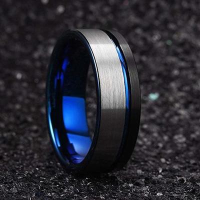 Moda 8mm multicolorido anéis de aço titânio para homens fino azul sulco borda chanfrada aço inoxidável anel masculino jóias de banda de casamento