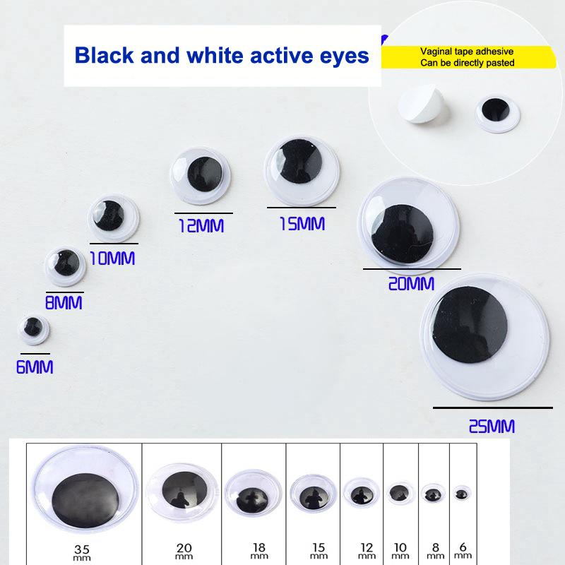 

20 шт. подвижных глаз черного и белого цвета, самоклеящиеся глаза для кукол-животных ручной работы, аксессуары для детских поделок