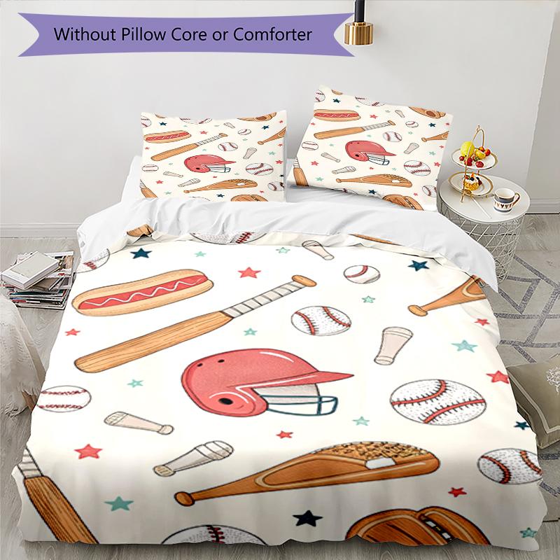 3pcs Baseball Bedding Set Duvet Cover Closure Includes 1 Duvet Cover & 2 Pillowcases, Soft and Comfortable for All Seasons.