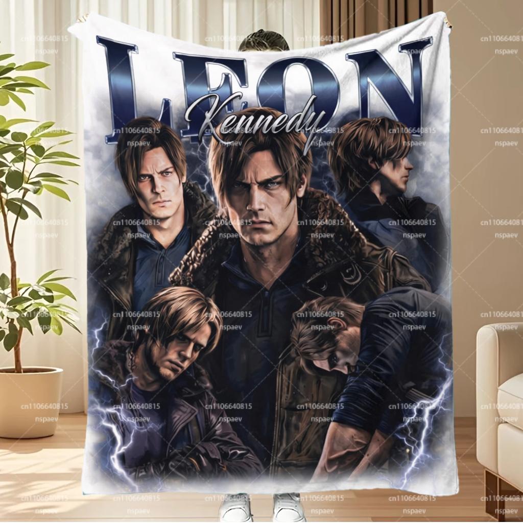 R-Resident E-Evil L-Leon S. Kennedy Fleece Blanket, RE4 Game Character Throw Blanket, Gamer Bedroom Decor Gift 75X95CM
