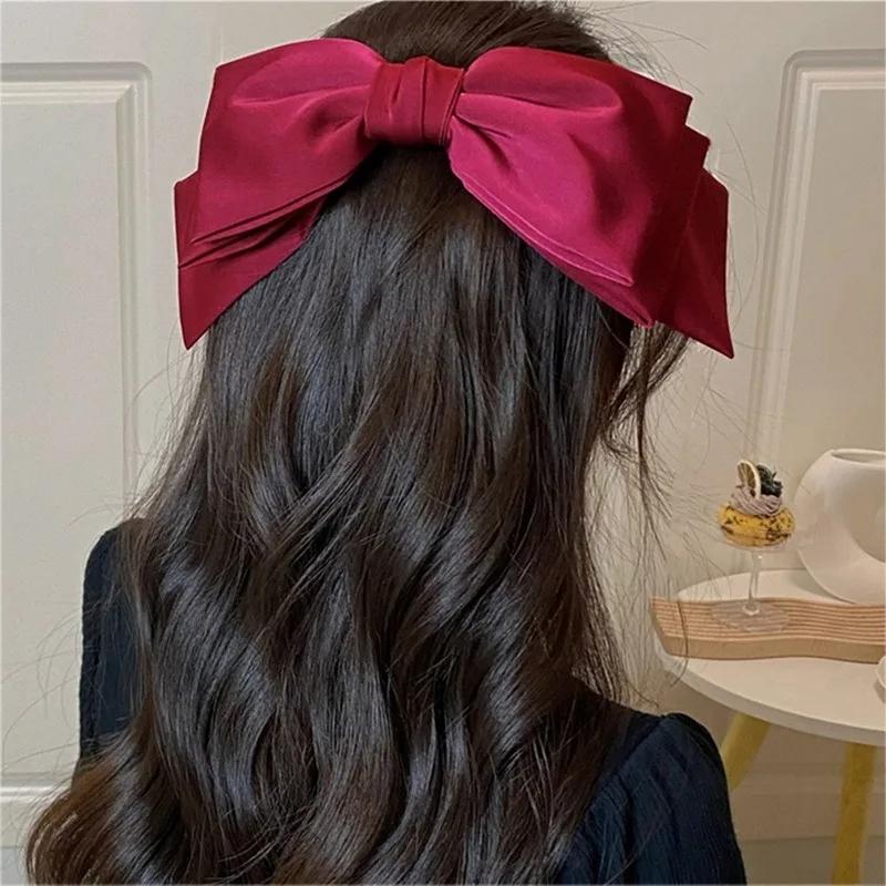 Neue große Satin-Haarspange, Haarschleifen, für Mädchen und Frauen, einfarbig, rosa, schwarz, mehrlagige Haarnadel, koreanische Mode, Kneifen für Haar-Accessoires