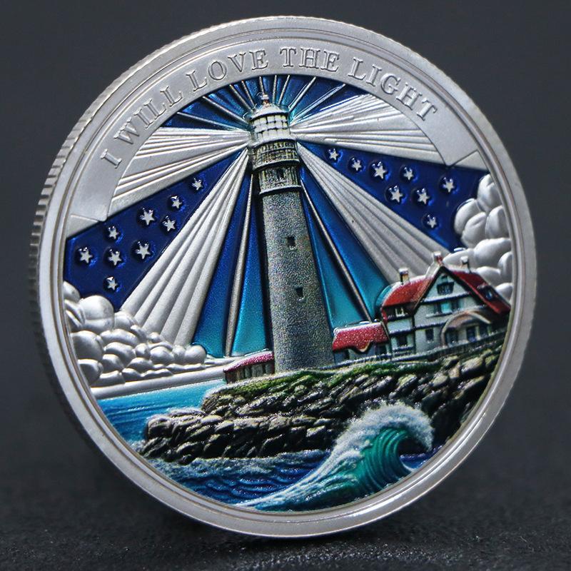 

Lighthouse commemorative coin, high relief, commemorative medal, coin, craft ornament, plated with gold and silver срібний