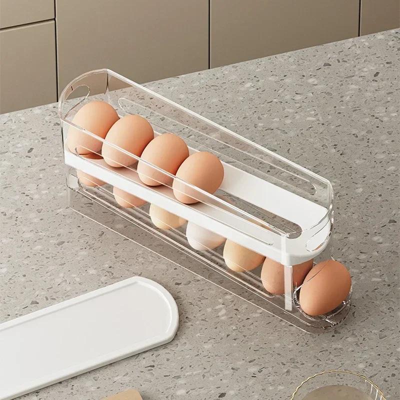 Bilayer Fridge Egg Storage Box Automatic Rolling Eggs Holder Rack Ladder Style Refrigerator Eggs Dispenser Egg Organizer Holder