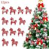 12/24Pcs Swedish Dala Horse Christmas Ornaments Xmas Horse New Year Decorations Christmas Tree Party Home Pendant DIY Ornam X4U6