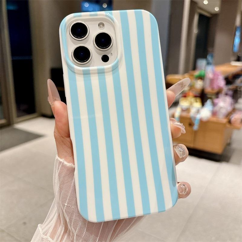 Fashion Striped Design Pattern Phone Case for iPhone 17 Pro Max 16 15 14 13 Glossy Luxury IMD Phone case for iPhone Opp Bag&For iPhone 16 синий