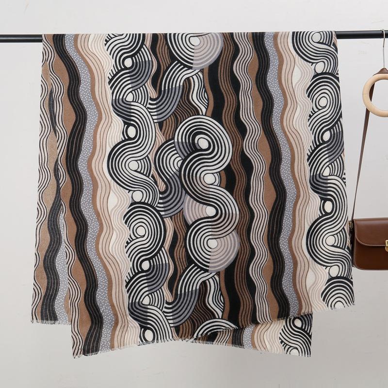Wave skin-friendly velvet, skin-friendly and warm in new autumn and winter, imitation cashmere printed scarf, geometric versatile cape